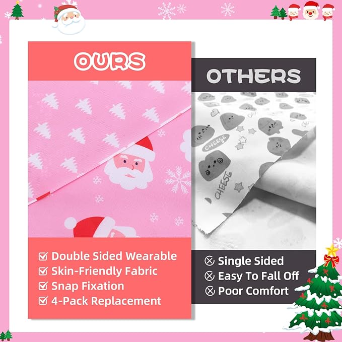 PAWCHIE Christmas Dog Bandanas 4 Pack,Reversible Dog Party Triangle Scarf Bibs,Pet Holiday Costume with Adjustable Snaps,Multiple Christmas-Themed Patterns for Medium Dogs Puppy,Cats Pets,Pink L