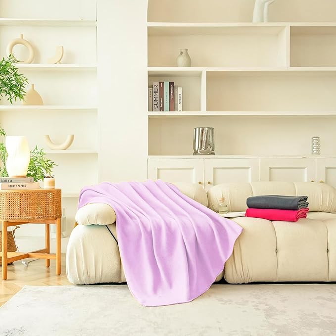 Fleece Throw Blankets Bulk Fleece Blankets Solid Wholesale Lightweight Warm Soft for Pet Bed Sofa Couch Office Wedding Gifts Travel Seasons Lilac 50x60 Inches Pack of 6