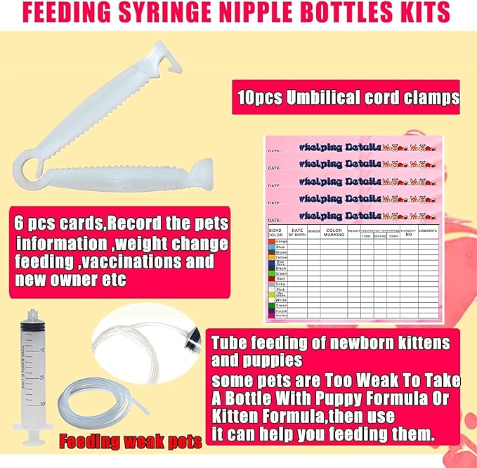 kewen Puppy Kitten Whelping Supplies, Whelping kit for Puppies Birth,Kitten Supplies,Dog Supplies,Puppy kit,Kitten Bottle Feeding kit for New Born Puppy Supplies and Kitten (with 32" Whelping Pen)