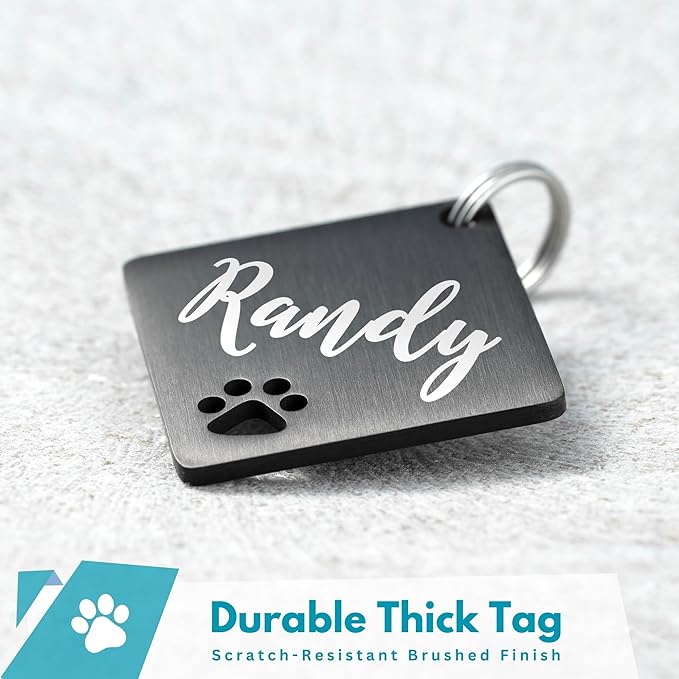 Ultra Joys Dog Tags Personalized for Pets - Hollow Paw Custom Pet ID Tag - Engraved Dog Tag for Small, Large Dogs - Small Diamond in Black
