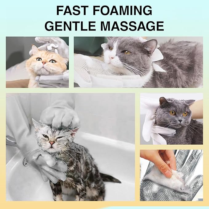 Dog Washing Gloves for Shedding & Bathing - 5-Finger Deshedding & Massage Gloves for Dogs & Cats, Reusable Heat-Resistant Silicone Brush Gloves, Gentle Hair Removal & Bathing Aid (Pair) (Grey)