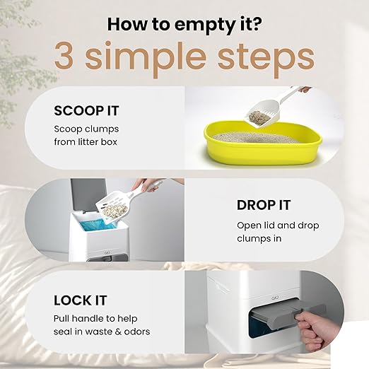 GKJ Cat Litter Box Waste Disposal System for Odor Control Cat Litter Trash Can | Includes 1 roll of 16 Easy Tear-Off Bags | Diaper Trash Can