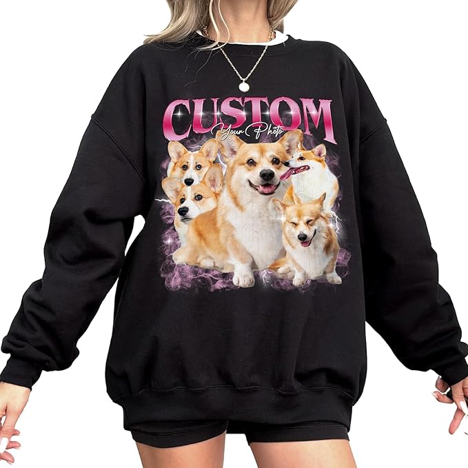 IZI POD Custom Dog Shirt for Women, Personalized Pet Face Photo Shirt, Bootleg Rap Tee Dog Gifts Valentine Birthday Gift