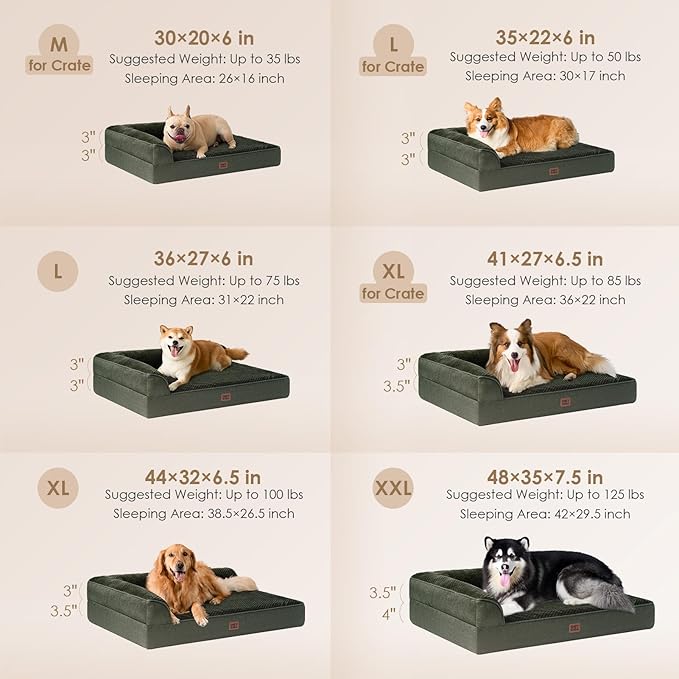 EHEYCIGA XXL Dog Bed Memory Foam, Orthopedic Giant Dog Bed Jumbo with Washable Removable Cover, Waterproof Pet Sofa Couch with Nonskid Bottom, 48x35x7.5, Dark Green