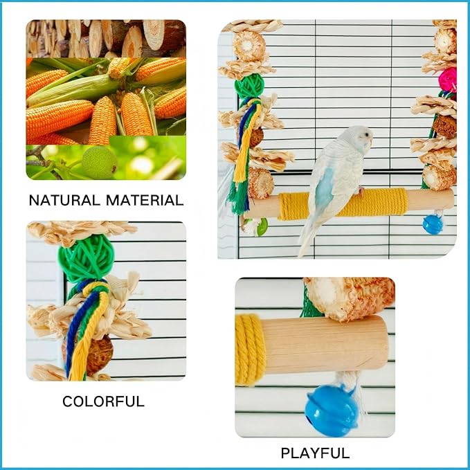 Bird Swings Toys for Parakeets Parrot,Natural Bird Perch Cage Hanging Chew Toys for Conures Budgerigars Finches Parrots Lovebirds and Small Medium Birds