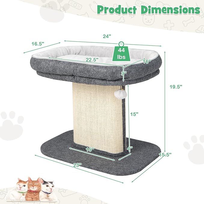 Tangkula Cat Tree for Indoor Cats, 2-Tier Cat Tower with Top Perch & Sisal Scratching Panel & Jingling Fur Ball Toy, Cozy Cat Bed with Scratching Post, Modern Small Kitten Activity Center (Grey)