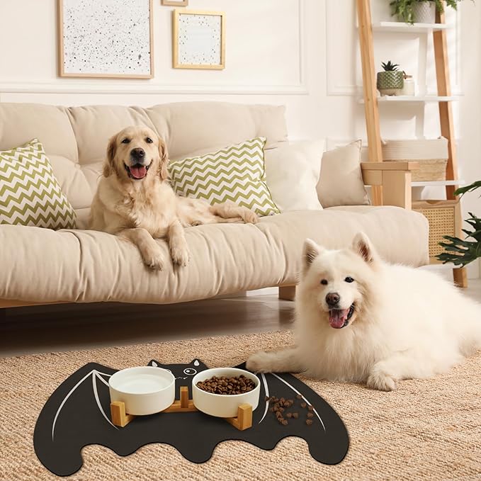 Pet Mats for Food and Water Dog Cat Food Mats Pet Feeding Mat Anti-Slip No Stains Quick Dry Floors Waterproof Placemat Pet Food Bowl Mat Halloween Decorations - 23.6" x 15.7" Bat