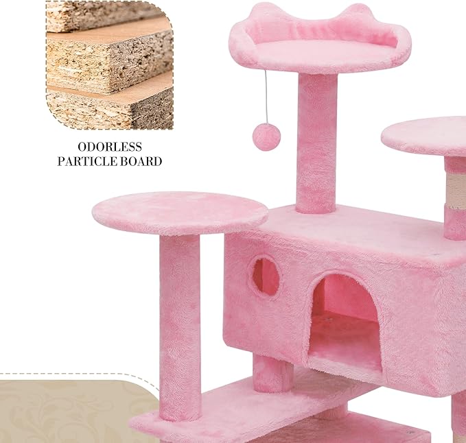 Athena Collection Cat Tree - 62" Multi-Level Cat Climbing Tower with 2 Cat Condo & Scratching Post