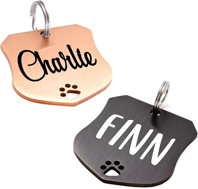 Ultra Joys Dog Tags Personalized for Pets - Hollow Paw Custom Pet ID Tag - Engraved Dog Tag for Small, Large Dogs - Small Badge in Black