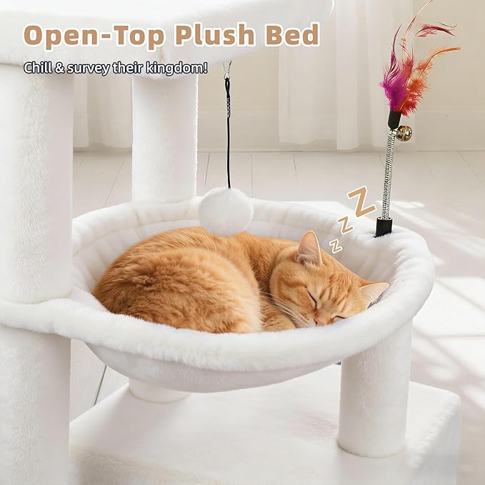 Cat Tree with Cat Condo and Two Hammocks, Cat Tree with Scratching Posts and Scratching Pads, Cat Tower for Indoor Cats, Activity Centre Climbing Tree with Playful Toy Balls, Beige