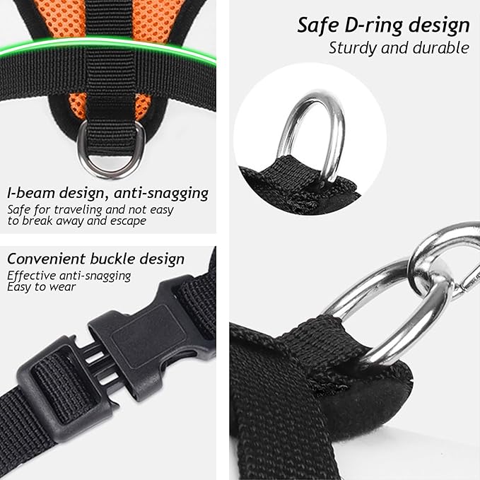 shudyear Summer cat Chest Harness and Leash, Anti-Escape Adjustable Soft mesh cat Leash and Chest Harness Set for All Types of Cats cat Vests (Size S, Orange)