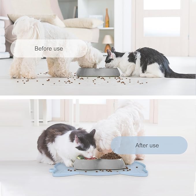 Coomazy Cat Food Mat - Thicker Dog Feeding Mat with Raised Edge, Non-Slip Silicone for Floor, Waterproof (Blue, Medium)
