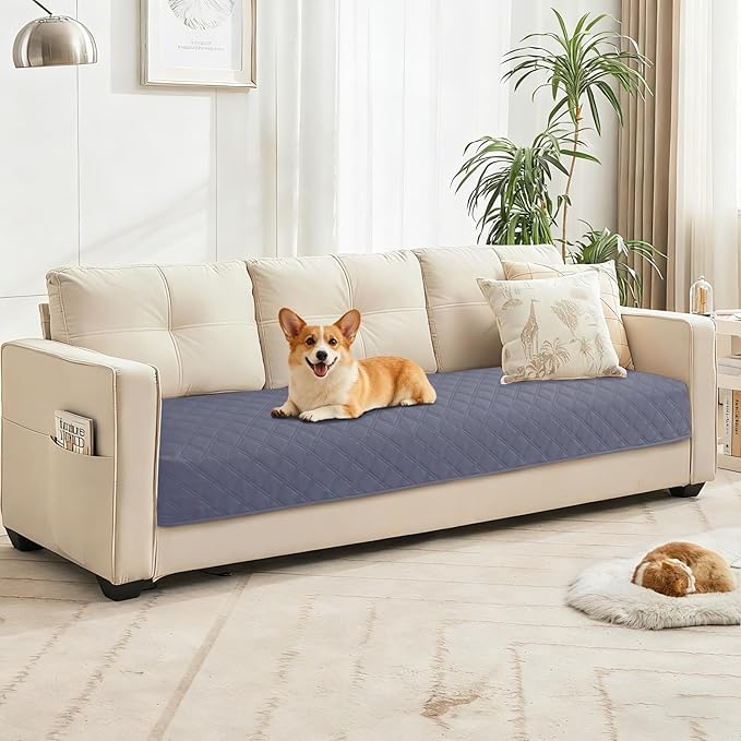 Waterproof Dog Blanket, Non-Slip Soft Pet Bed Cover, Couch Cover for Dogs Washable, Protects Sofa, Furniture, Crate, Car, Tear Resistant Leakproof Pet Blanket (30x70 Inch, Grey Blue)