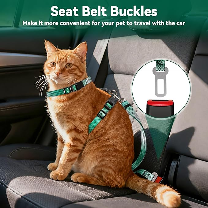 Cat Harness and Leash Set, 3-in-1 Escape Proof Adjustable, Comfortable Soft Lightweight, Safe, Easy to Wear, Walking Travel Kitten Harness for Small Medium Large Cats (Light Green)