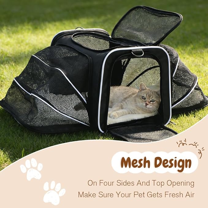 Double Expandable Cat Carrier,Airline Approved Soft-Sided Pet Travel Carrier for Small Dogs Cats Under 15 lbs,Waterproof 600D Oxford Fabric with Washable Replacement Liner,Odor-Free & Claw-Proof Black