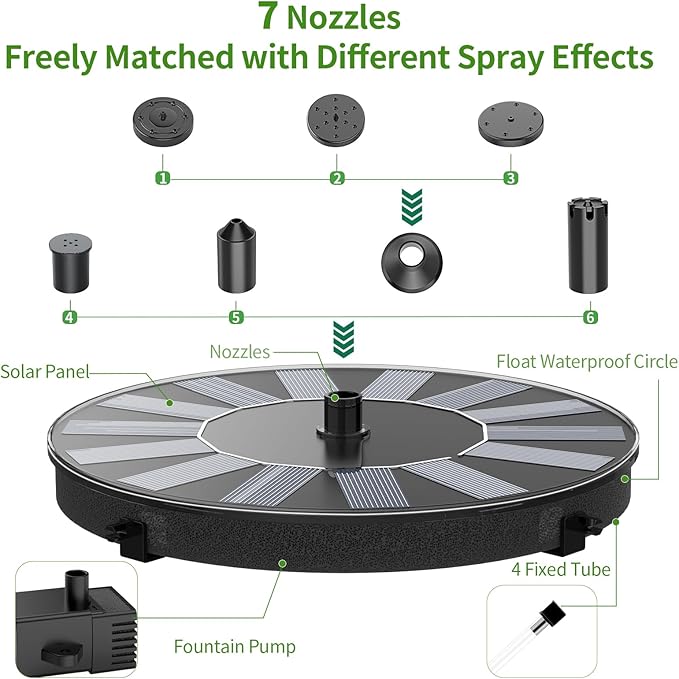 AMZtime 1.4W Solar Bird Bath Fountain with 4 Fixed Rods, Solar Fountain Pump with Upgraded Solar Panels, Solar Powered Floating Water Fountain Pump for Bird Bath, Ponds, Garden, Fish Tank and Outdoor
