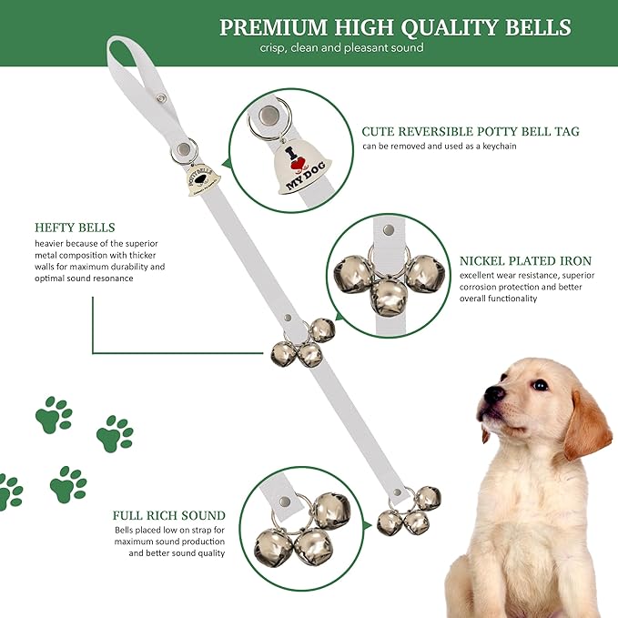 Caldwell's Pet Supply Co. Dog Potty Bells, Dog Door Bell, Bells To Go Outside, Potty Training Bell, Dogs Doorbell, Dogs Potty Doorbell, Ring To Go Pee, All Breed Puppy Training Tool - White (Set of 2)