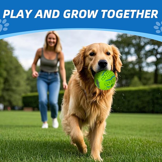 Spiky Interactive Dog Toys Ball, Shaking with Gibbering Sound, for Training, Teeth Cleaning & Herding, Wave, XL, 5.51 in (14 cm)