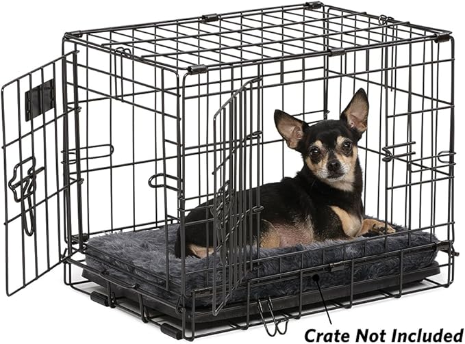 MidWest Homes for Pets QuietTime XXS Dog Bed – Gray Faux Fur Bolster, Ultra-Soft and Machine Washable, Fits 18-Inch Crates and Carriers, for Small Dogs and Cats