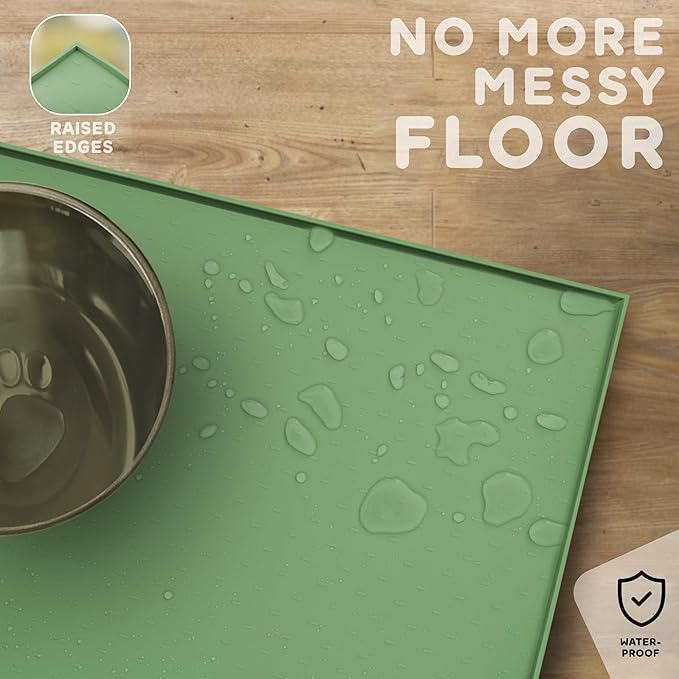 Dog Food Mat - Raised Edges Dogs Mat for Food and Water Prevent Spill, Waterproof Cat Food Mats Protect Floors, Easy Clean Dog Bowl Mats for Food and Water, Silicone Pet Food Tray
