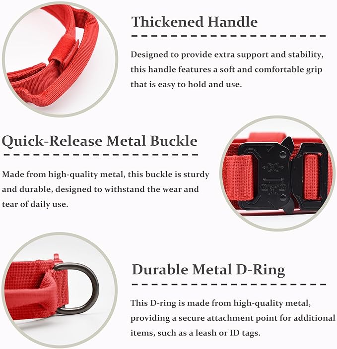 Tactical Dog Collar, Adjustable Military Training Nylon Dog Collar with Control Handle and Heavy Quick-Release Metal Buckle for Small Medium Large Dogs, Red L