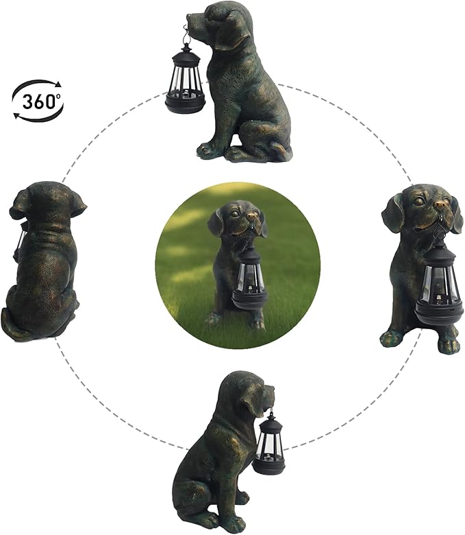 Solar Resin Dog Statue - Garden Art Figurine Dog for Yard Patio Lawn Balcony Decor, Home Houses Holiday Lighting, Outdoor Decoration, Unique Birthdays Ideal Gifts for Mom Grandma Women Wife Sister