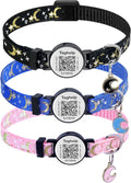 3-Pack Smart ID Cat Collar with Name Tag, Breakaway Adjustable Kitten Collars - QR Code Profile & Star Moon Safety Collars, Multi-Color Set (Black/Blue/Pink) | TagHelp
