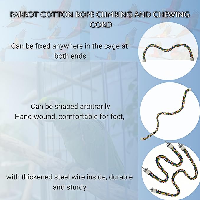 Bird Rope Perches, Parrot Toys, Bungee Rope Perches for Parrots, Cockatiels, Parakeets, Budgie Cages Comfy Birds (Metal Nut) - 23.62 inches