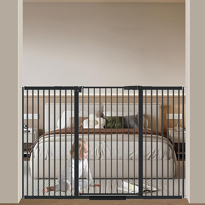 40.55" Tall, 53.74-61.61 Inch Wide, 1.37" Ultra Narrow Spacing Dog Pet Baby Gate Indoor for Doorway Hallway, Pressure Mounted 54 55 56 57 58 59 60 61 Inches Wide Black
