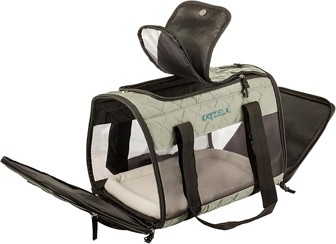 Deluxe Quilted Airline Approved Pet Dog & Cat Carrier for Airplane Travel - by Katziela (Large, Gray)