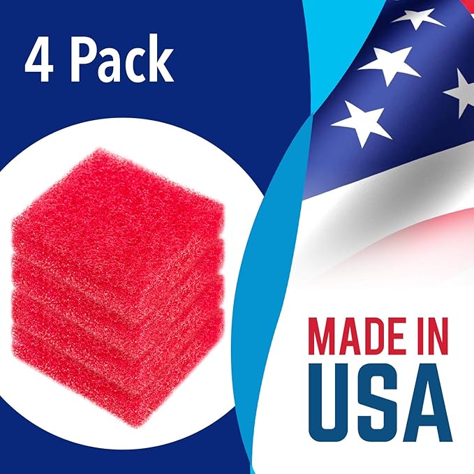 Evergreen Pet Supplies Aquarium Glass Cleaner Sponge - Non-Scratch Aquarium Glass Scrubber - Durable Tank Sponge Cleaner - Ergonomic Fish Tank Pad - Pack of 4, Red, 3.25 in x 3.25 in x 1 in