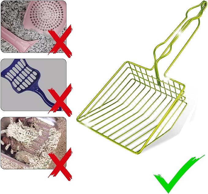 DHXYZZB Cat Litter Scoop, Metal Cat Litter Scooper Kitty Poop Scooper Stand for Litter Box, Fast Sifting Non-Stick Large Cat Poop Sifting cat Scooper