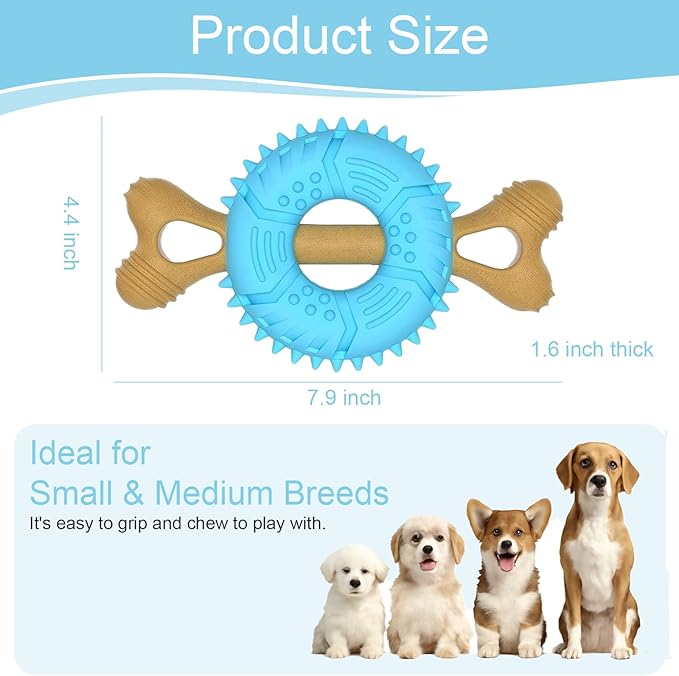 Dog Chew Toys, Indestructible Dog Toys for Aggressive Chewers - Small & Medium Breed, Durable Rubber Chew Bone Toy for Small Dogs, Tough Tire Dog Toy, Puppy toys for Teething, Anxiety & to Keep Busy