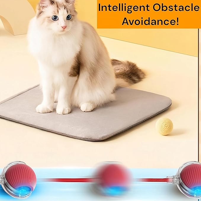 Interactive Electric Automatic Rolling Moving Rechargeable Self Play Stimulation Toy,Smart Pet Chase with Speedy Tail Rope for Bored Indoor Cats (Pink)