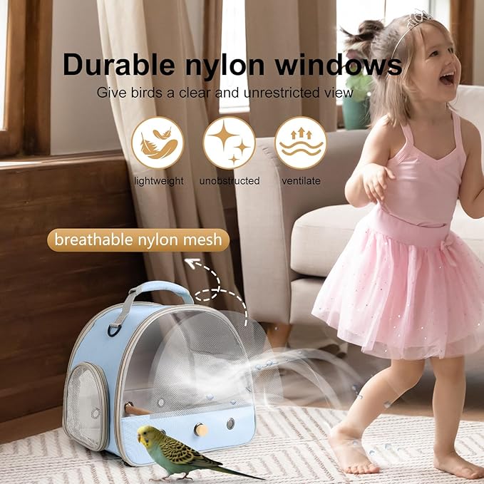 Bird Carrier, Portable Small Bird Parrot Parakeet Carrier with Standing Perch and Soft Mat, Side Access Window Collapsible