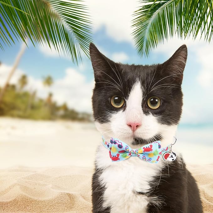 KOOLTAIL Breakaway Cat Collars for Boy Cats with Bow Tie and Bell, 3 Pack Fancy Ocean Theme Kitten Collars with Cute Charm Pendant & Safety Buckle, Adjustable Soft Collars for Boys Girls Kitty