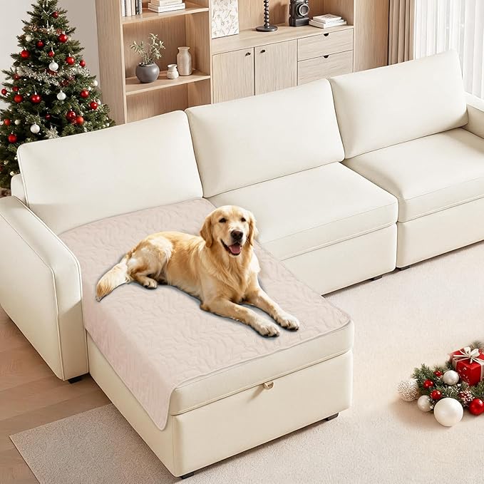 Waterproof Dog Bed Cover, Non-Slip Dog Blanket for Couch, Couch Covers for Dogs Washable, Pet Blanket for Furniture, Pet Bed Mat for Sofa, Car, Pet Supplies (40x50 Inch, Beige)