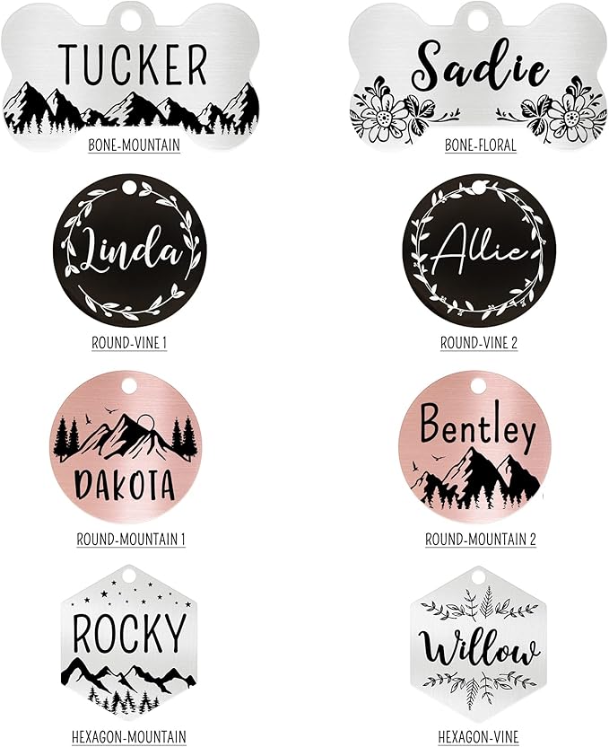 Ultra Joys Stainless Steel Pet ID Tags - Personalized Front & Back Engraving, Custom Dog & Cat Tags, Optional Two-Sided Engraving, Round Vine Design, Silver Large