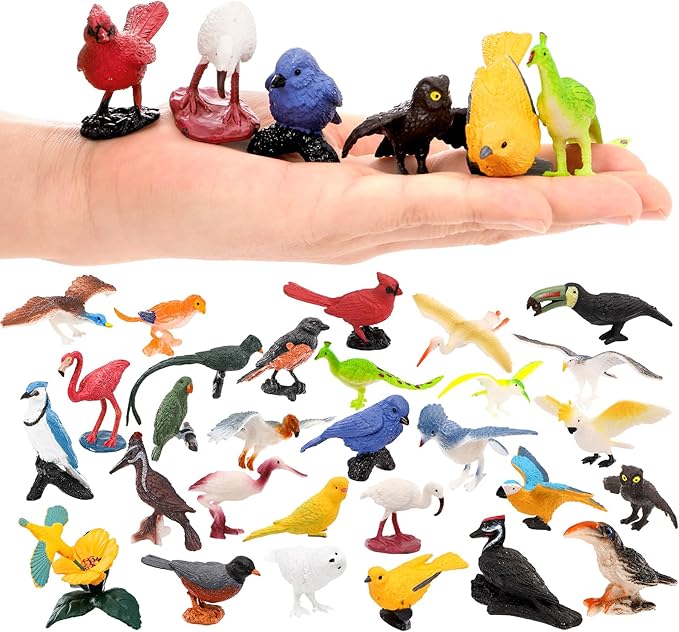 ZENFUN 29 Pieces Realistic Bird Animals Figurines, Mini Bird Model, Birds Cake Cupcake Topper, Parrot Figurine, Miniature Birds Animal Figure for Birthday Party Supply