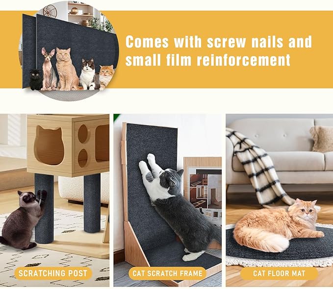 Cat Scratch Mat, 3PCS 39.4"x11.9" DIY Trimmable Self-Adhesive Cats Scratching Mat, Couch Protector from Cats Claw, Cat Scratch Furniture Protector Or Couch Protector (Dark Gray)