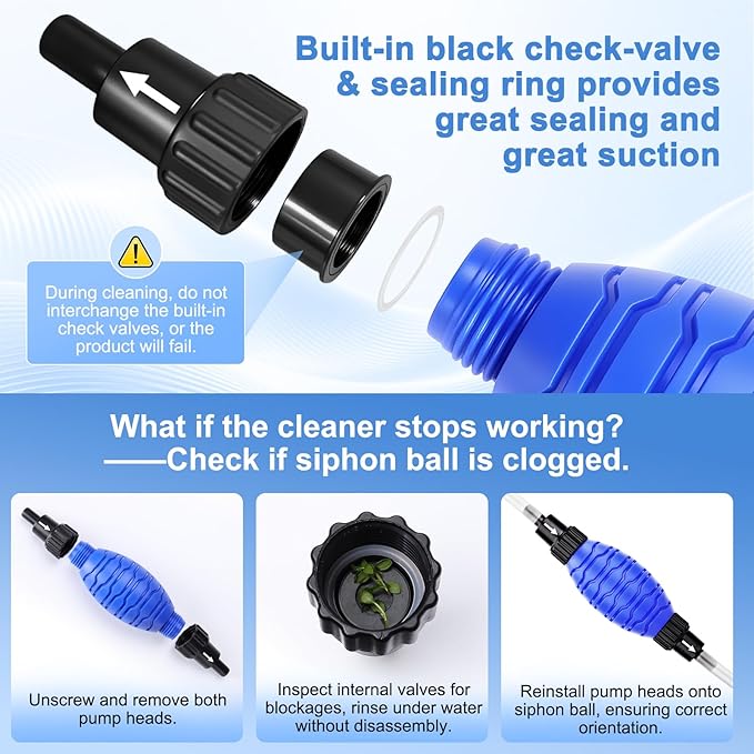fishkeeper Siphon Ball Pump Head Replacement – Compatible with FK018 and Most Manual Aquarium Gravel Cleaners, 80GPH High Pressure Quick Start Vacuum Pump for Easy Water Change (Small)