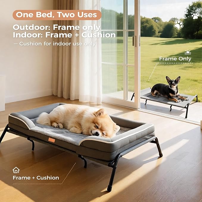 Lekereise Raised Dog Bed for Small Dog 32x25 Inch, Comfortable Orthopedic Pet Beds with Egg Crate Foam, Removable Dogs Couch Bed for Indoor Outdoor, Load 40lb, Grey