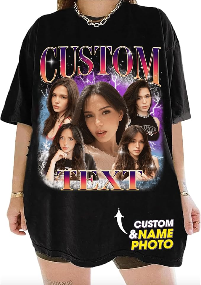 NAZENTI Custom Bootleg Rap Tee, Custom T-Shirts with Picture, Retro Custom Bootleg, Valentine's Gifts for Him Her