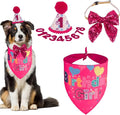 PTDECOR Dog Birthday Party Supplies, Girl Dog Birthday Hat with Numbers Pet Puppy Bandanas Hat Bow Set for Small Medium Large Dogs Pets (Pink)