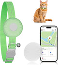 GPS Tracker for Cats, Cat Tracker Collar with Safety Elastic Buckle, Compatible with Apple Find My App (Only iOS), No Monthly Fee, Waterproof (White Tracker, Green Cat Collar)