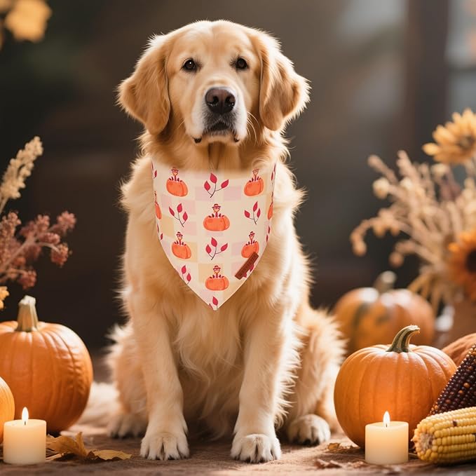 ADOGGYGO Thanksgiving Dog Bandanas 2 Pack, Reversible Turkey Pumpkin Pet Scarf Bib, Adjustable Fit Orange Thanksgiving Bandana for Extra Large Dogs (X-Large)