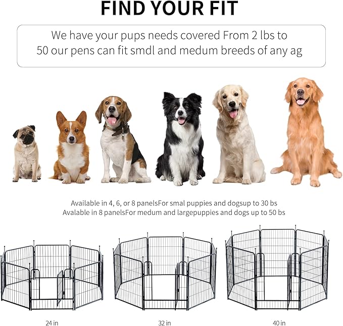 Dog Playpen,Portable Outdoor Dog Fence, Dog Playpen for Large/Medium/Small Dogs, Dog Fences for The Yard,with Doors Foldable Metal (32 inch, 24 Panels)