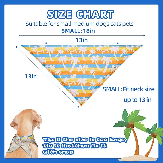 PAWCHIE Dog Cooling Bandana Small, 4 Packs Ice Cool Pet Triangle Scarf Bibs Reversible Styles, Summer Adjustable with Two Snaps, Kerchief Set Accessories for Dogs, Puppy, Cats
