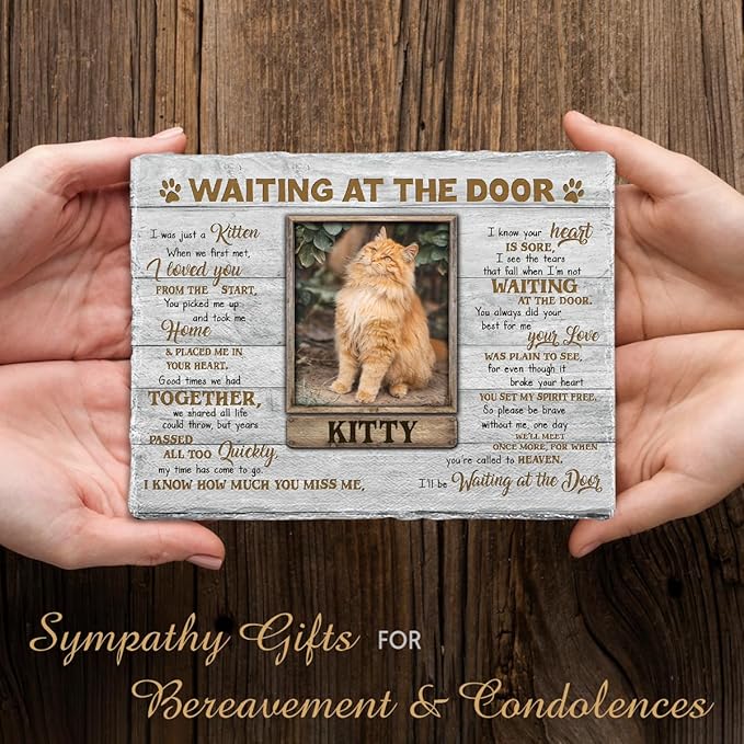 Personalized Cat Memorial Stone, Headstones Gift for Cat Lovers, Loss of Sympathy Gifts with Customizable Photo Prints, Name, Years, Background Color