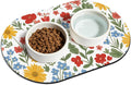 Pet Feeding Mat – 20''x12'' Absorbent Dog Food Mat, Pet Water Mats Protect Floor, No Stains Quick Dry Water Bowl Mats, Non-Slip Rubber Base Pets Placemats for Food and Water, White Floral
